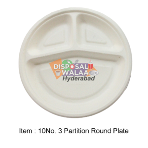10 No 3 Partition BAGASSE Round Plate – 25 Pcs