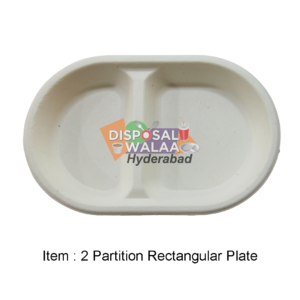 2 Partition BAGASSE Rectangular Plate – 50 Pcs
