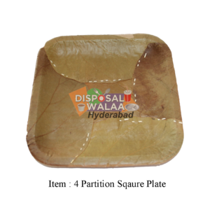 12NO 4 Partition NATURAL LEAF Square Plate – 20 Pcs