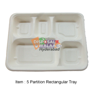 5 Partition BAGASSE Rectangular Tray – 25 Pcs