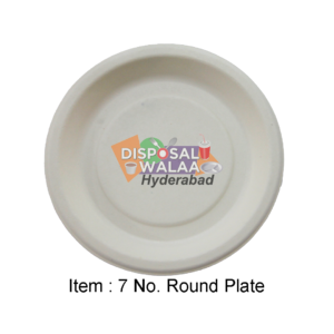 7 No BAGASSE Round Plate – 50 Pcs