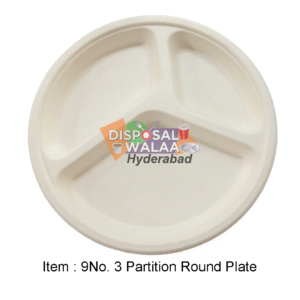 9 No 3 Partition BAGASSE Round Plate – 25 Pcs
